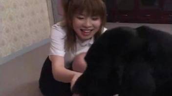 Japanese beauty gets ready to take her first dog dick