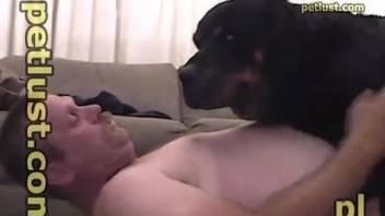 Mature male sucks his dog and gets fucked from behind