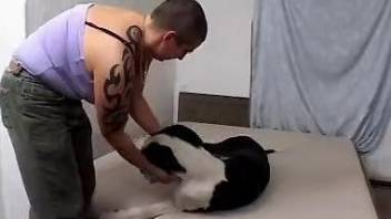 Fat housewife gets her pussy fucked by a big-dicked dog