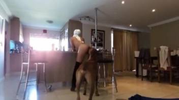 Nude ladies combine masturbation with dog porn in sexy duo