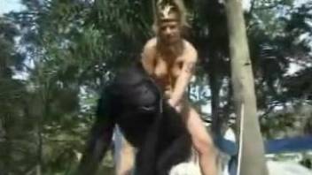 Blonde wife filmed when trying sex with animals at home